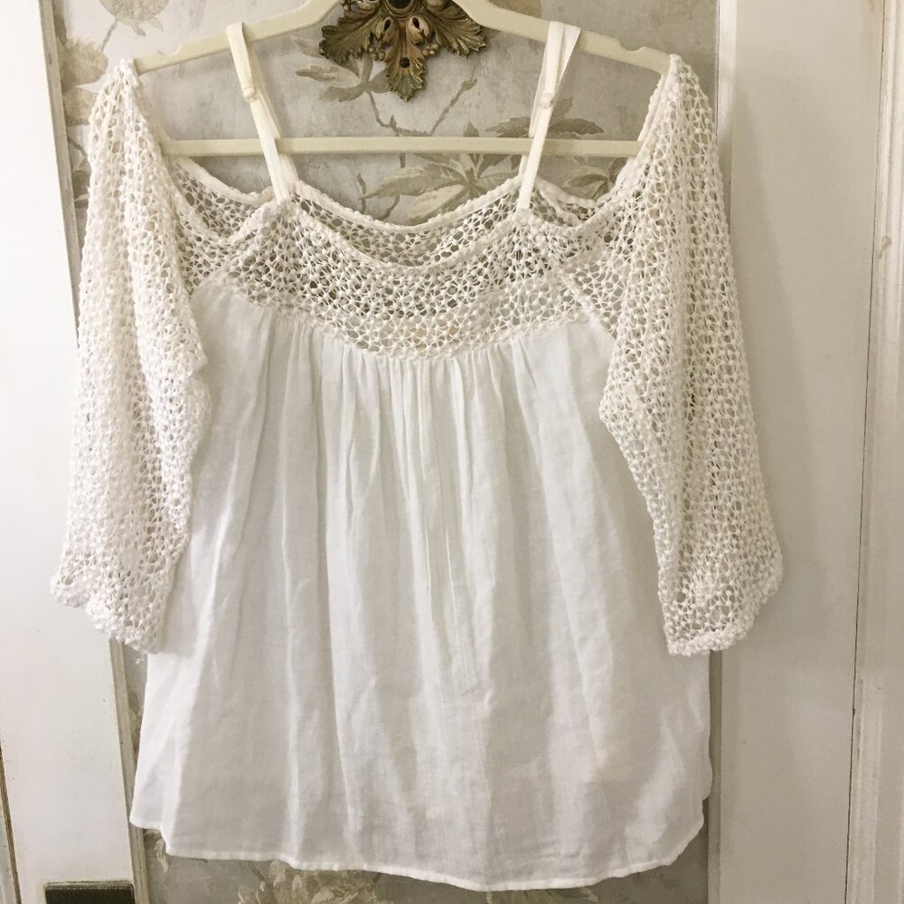 Love Sam White Crocheted Bell Sleeve Off-shoulder Top Size XS